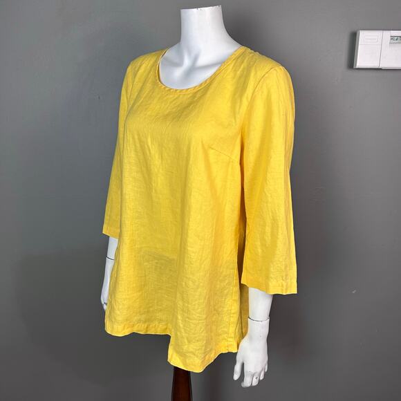 Flax top medium linen pullover yellow tunic NWT office lagenlook - Picture 3 of 14